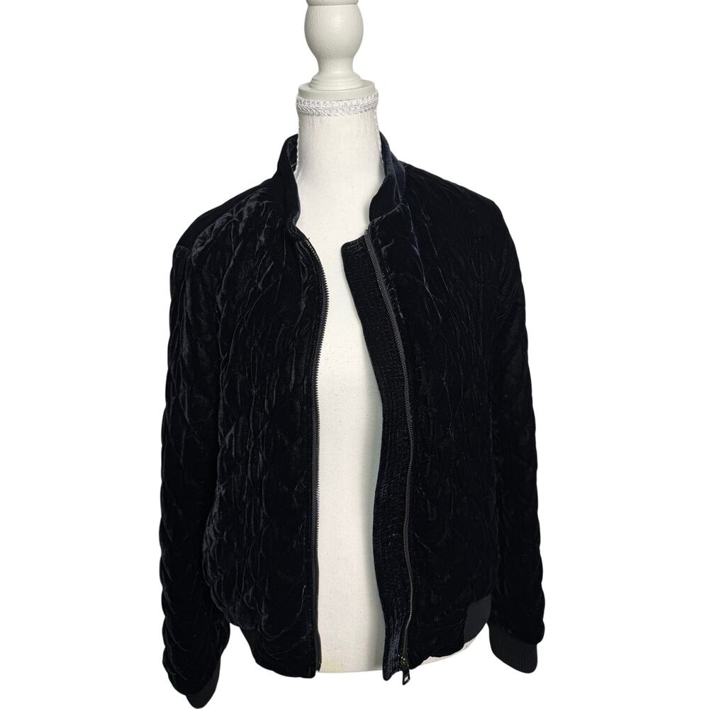 Banana Republic Black Quilted Velvet Bomber Jacket Zip Front